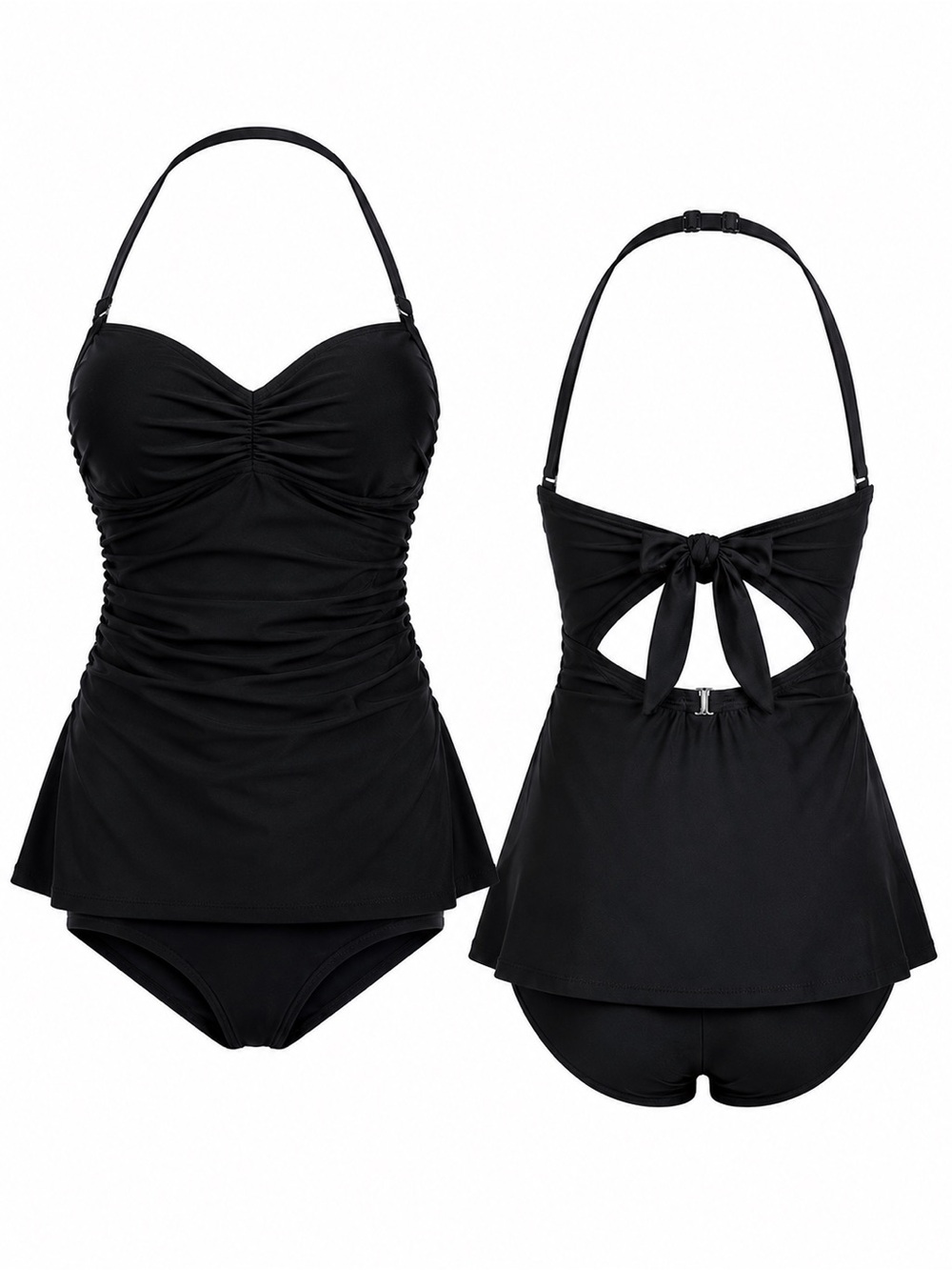Black Halter One Piece  Swim Dress Suite.
